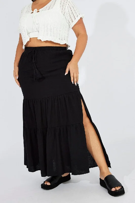 Black Maxiskirt Tassel Tie Side Splits