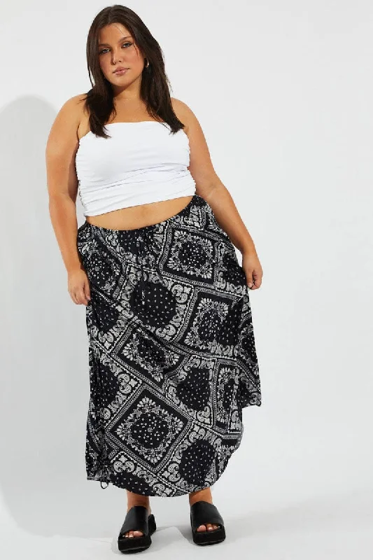 Blue Boho Drawstring Side Bandana Maxi Skirt