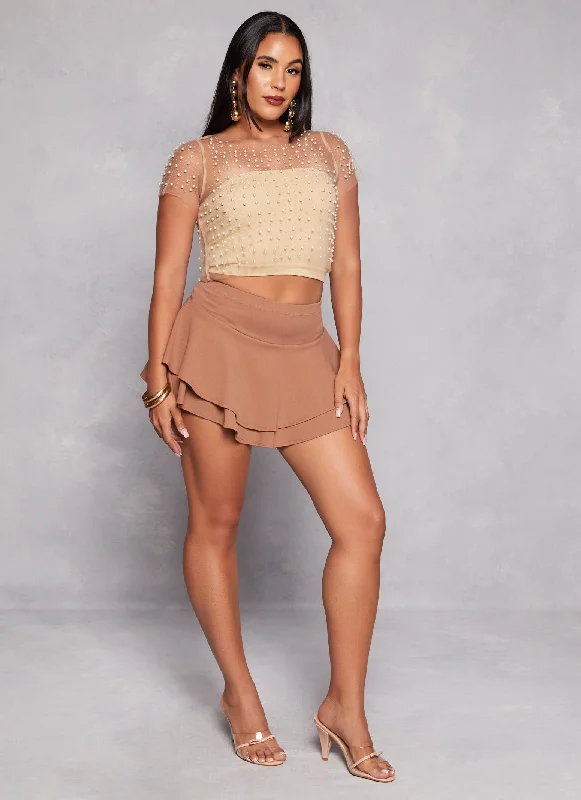 Crepe Knit Tiered Mini Skirt