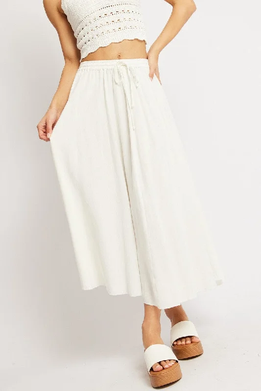 White Midaxi Skirt High Rise Volume Linen Blend