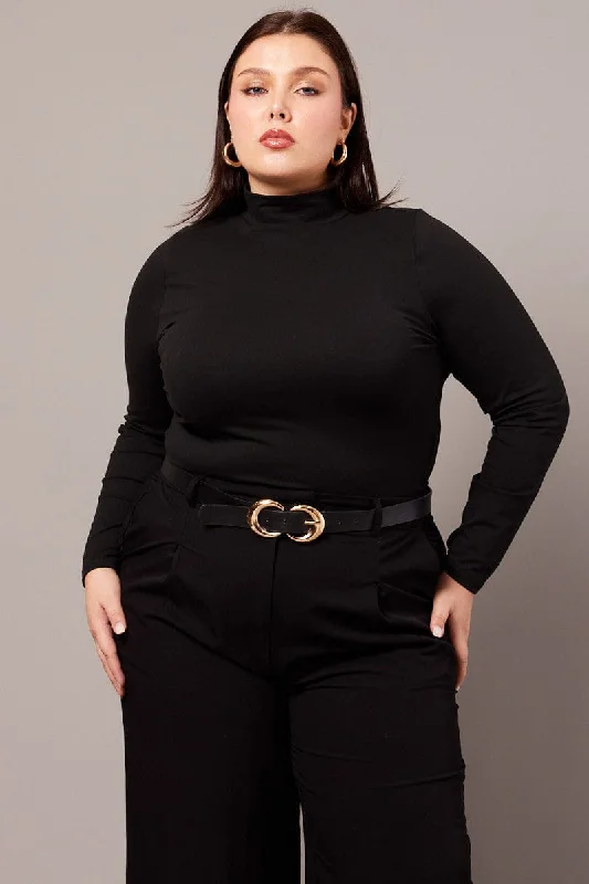 Black Top Long Sleeve High Neck Supersoft