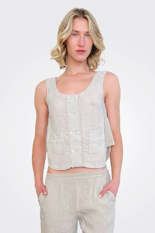 Button Up Tank - Pearl Grey