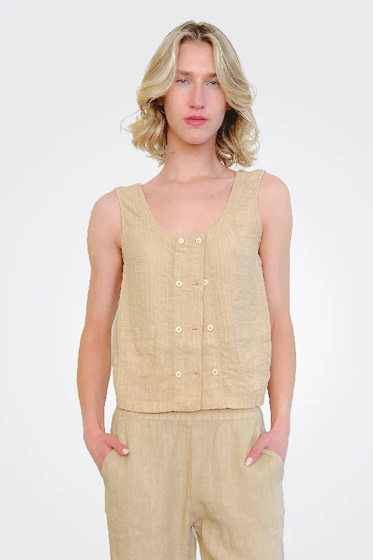 Button Up Tank - Tan