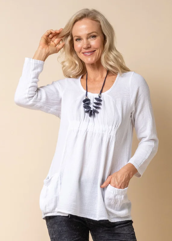 Dorie Linen Blend Top in White