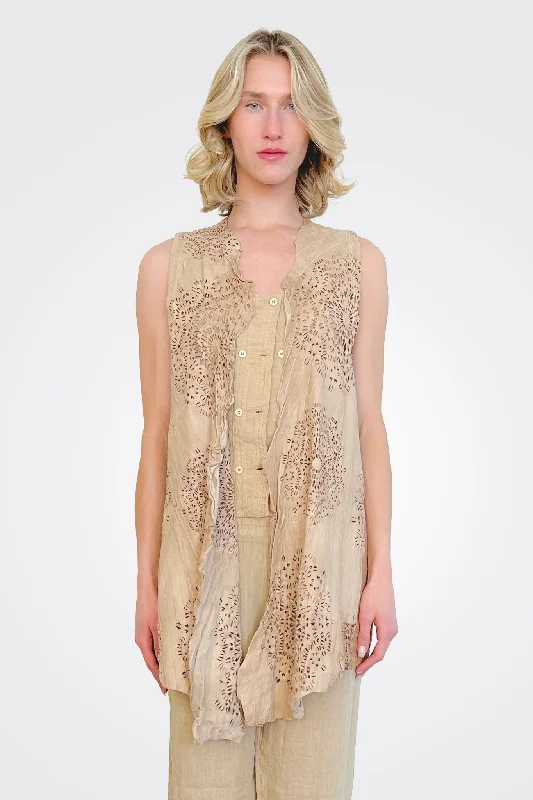 Lasercut Long Vest - Beige