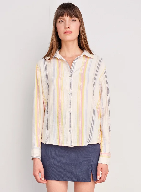 Long Sleeve Stripe Button Down - Cream Multi