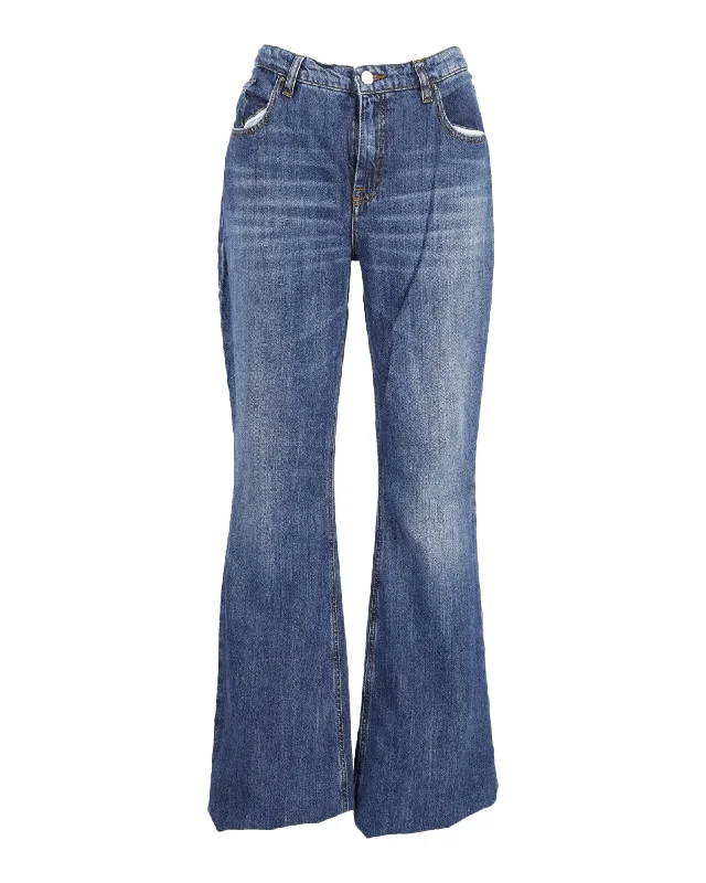 Victoria Beckham Flared Hem Jeans in Blue Cotton Denim