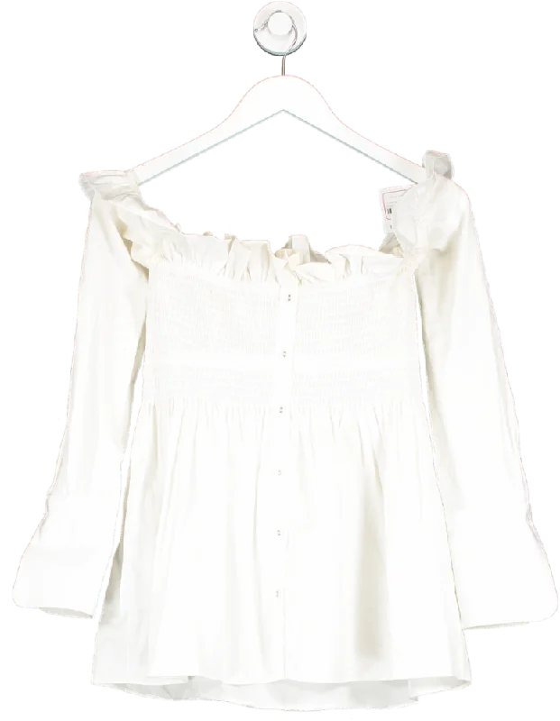 Victoria Beckham White Cotton Off The Shoulder Ruffle Top UK 4