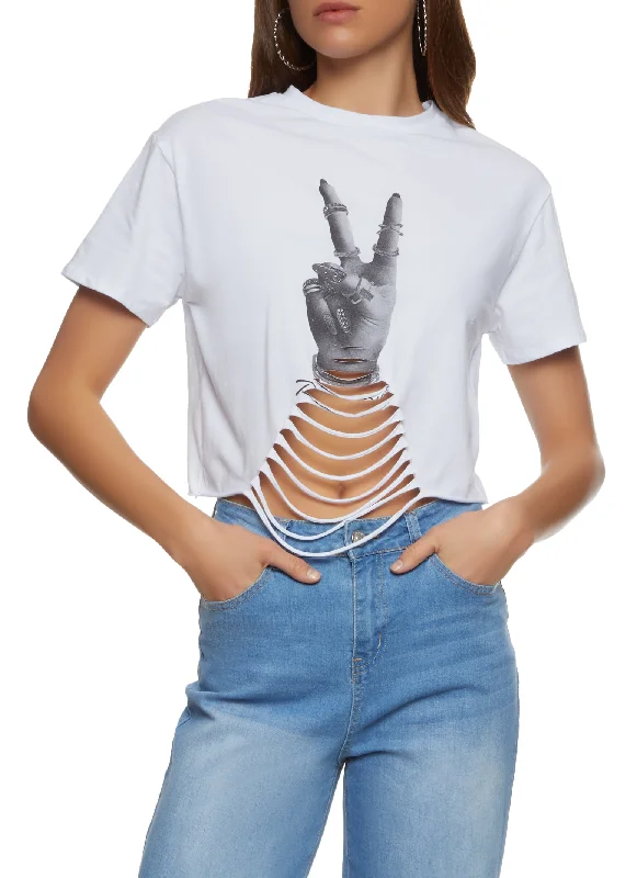 Peace Sign Laser Cut Graphic Crop Top