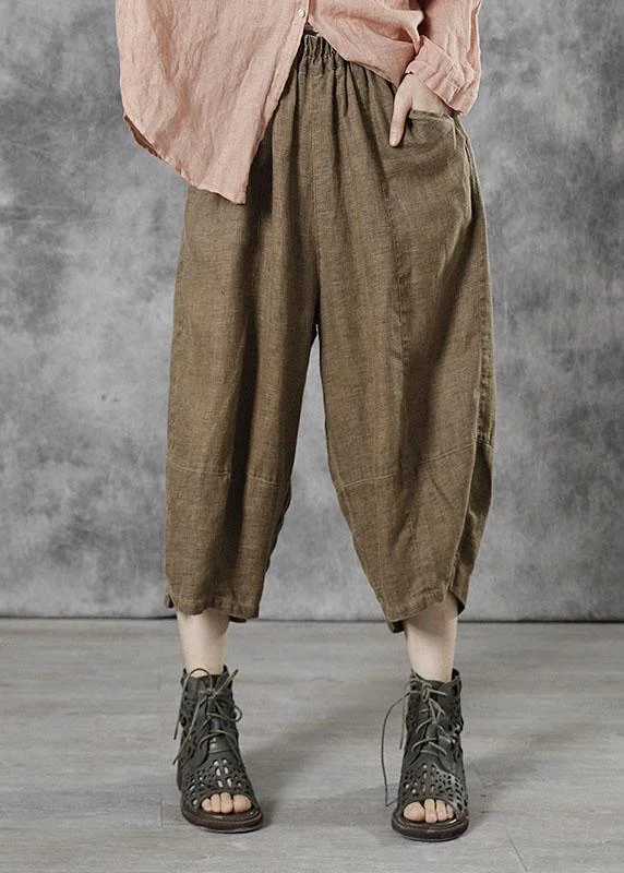 Plus Size Khaki Casual Patchwork Crop Fall Pants