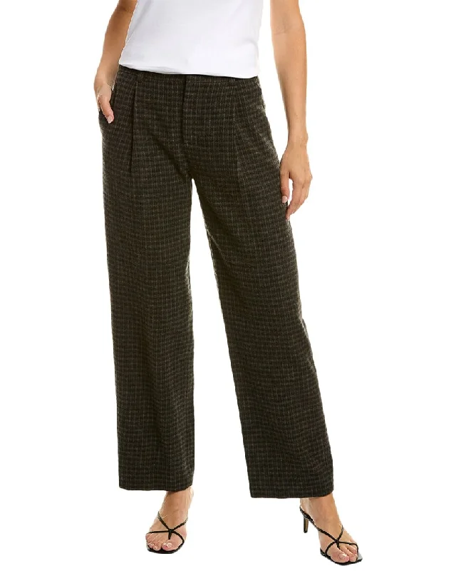 Vince Plaid Wide Leg Wool & Cashmere-Blend Pant