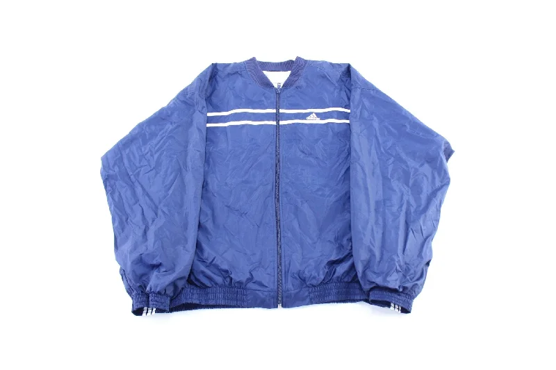 Adidas Embroidered Logo Blue & White Striped Windbreaker Jacket