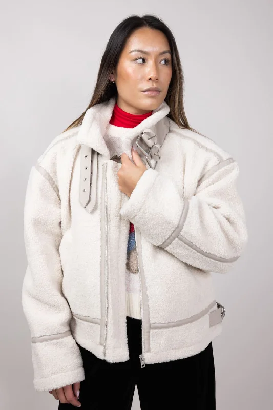 Elan Teddy Coat with Contrasting Trim for Women in White | JK8233-WHT