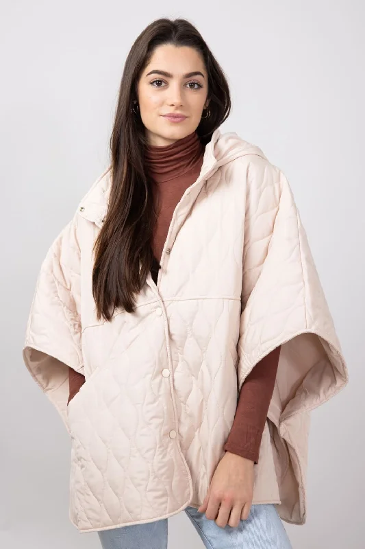 Quilted Puffer Poncho for Women in Tan | QCM420013-TAN