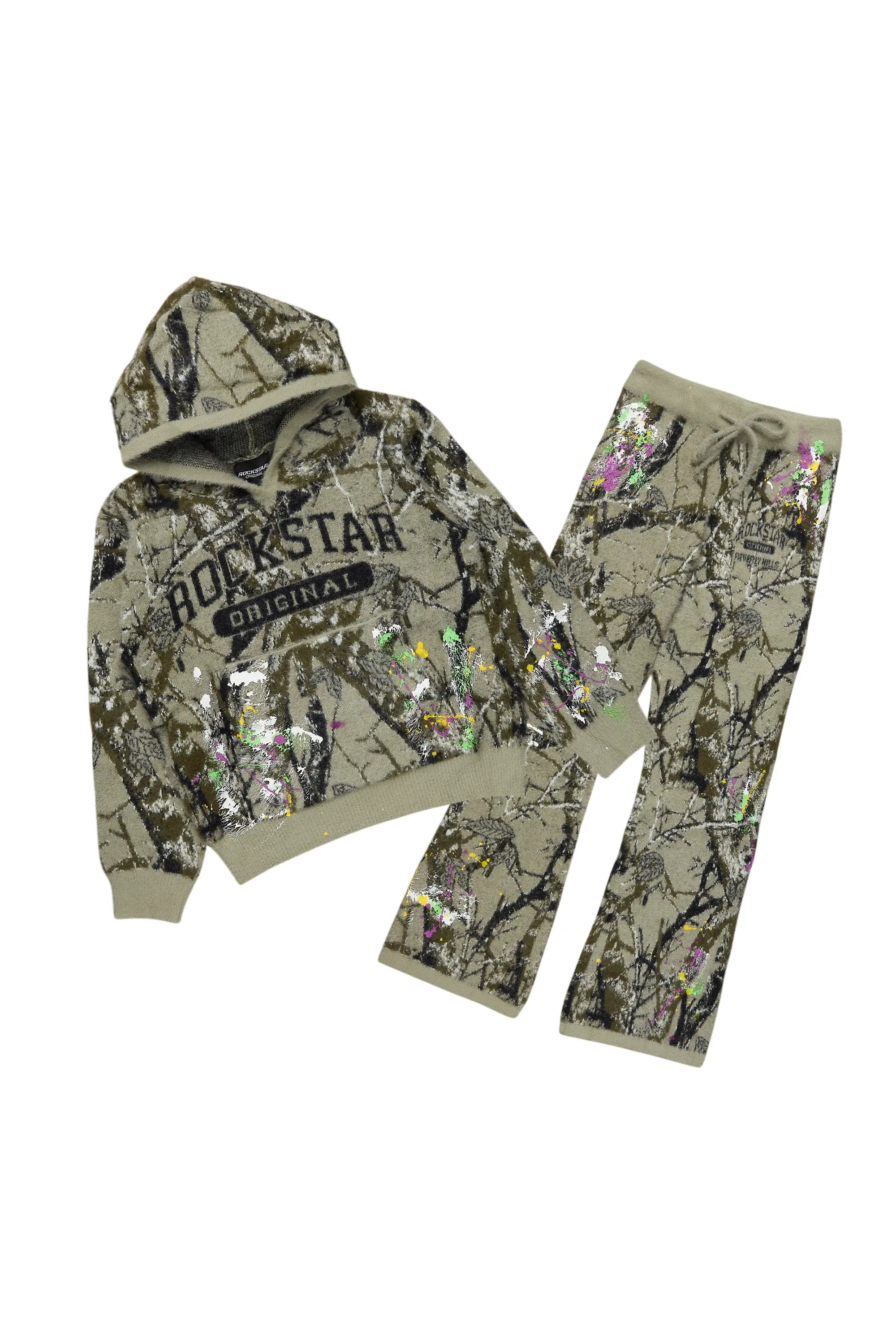 Boys Orson Tree Camo Stacked Flare Knitted Mohair Track Set