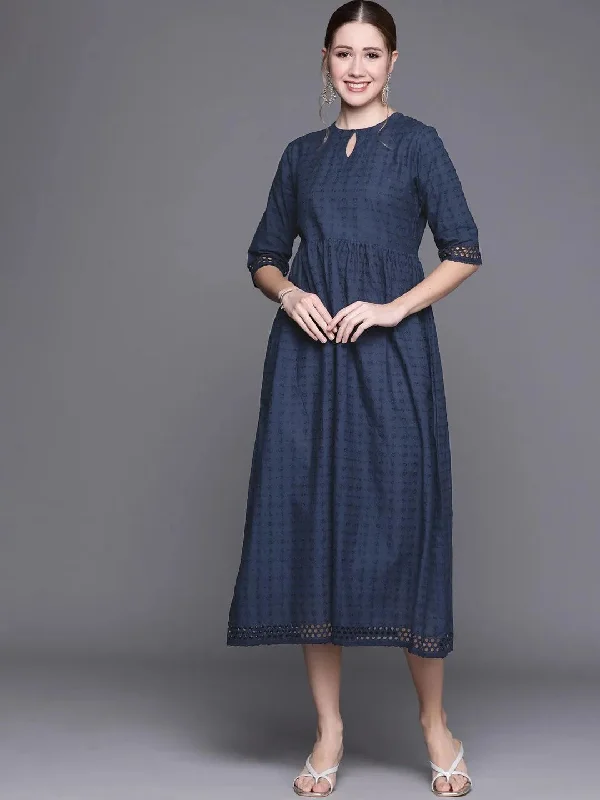 Blue Embroidered Cotton Dress