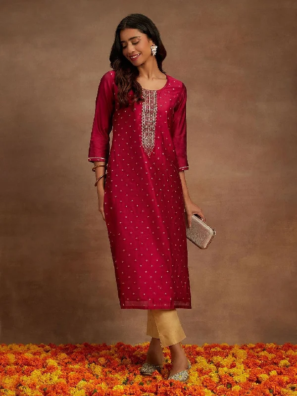 Fuchsia Chanderi Silk Woven Design Kurta