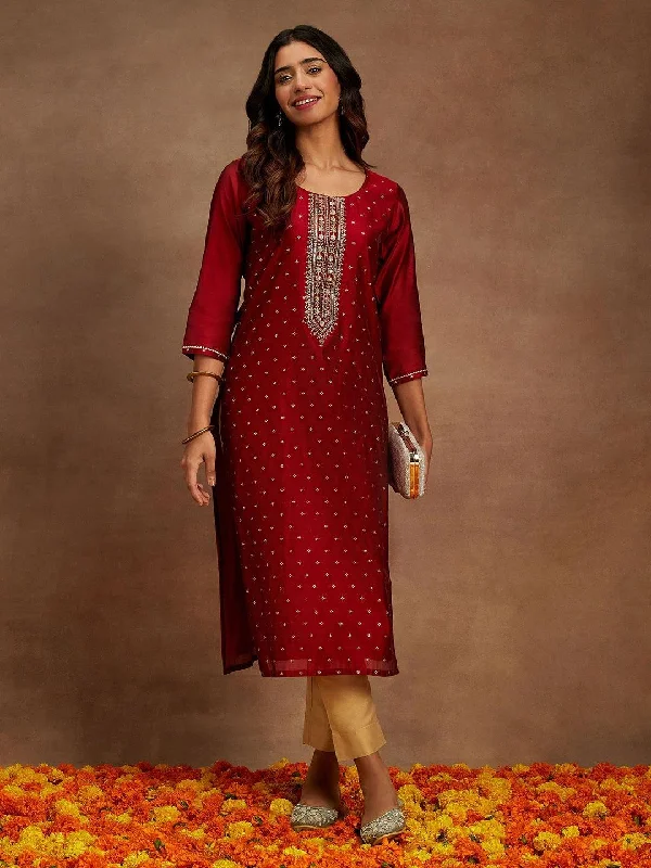 Maroon Chanderi Silk Woven Design Kurta