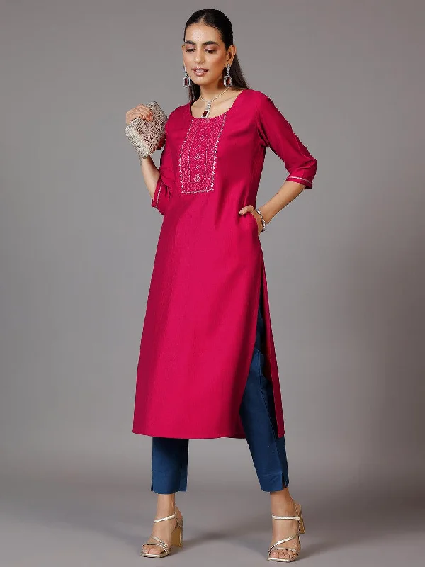 Pink Yoke Design Silk Straight Kurta