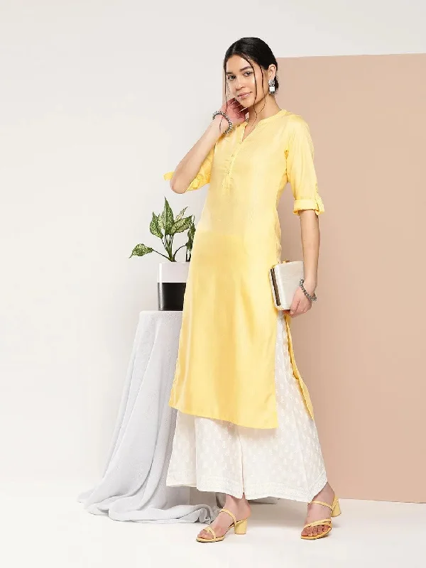 Yellow Woven Design Cotton Straight Kurta