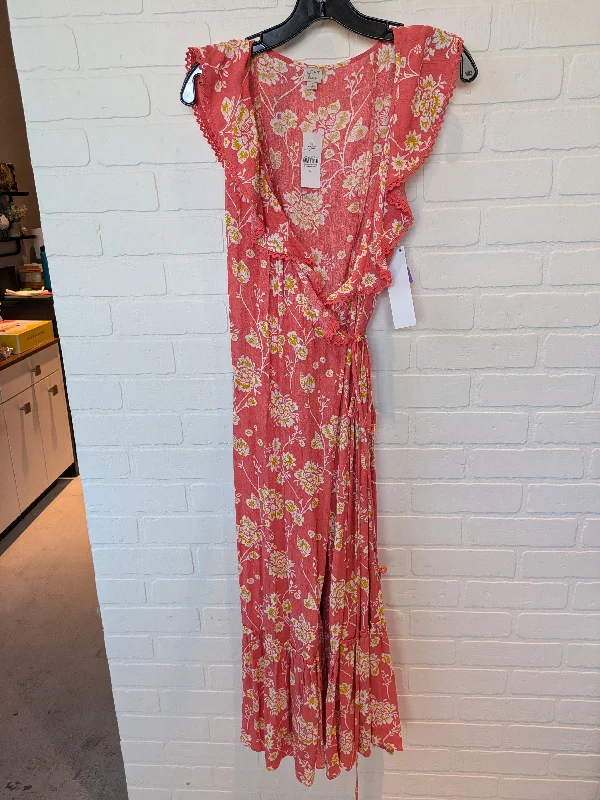 Pink & Yellow Dress Midi Loft, Size S