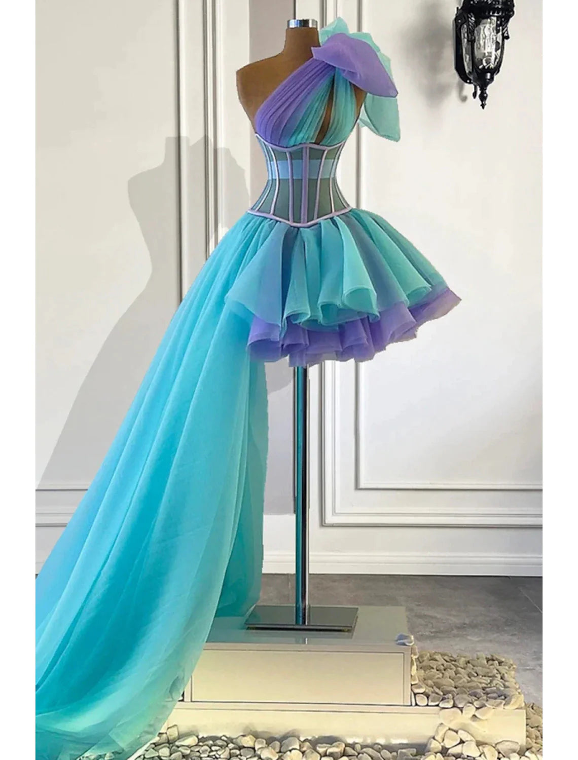 A-Line Quinceanera Dresses Corsets Dress Wedding Party Short / Mini Sleeveless One Shoulder Tulle with Bow(s) Pleats