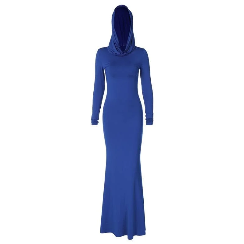 BerryBetty - Hoodie long sleeve ruched solid maxi dress