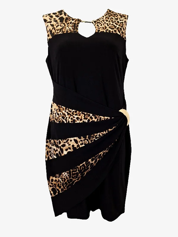 Joseph Ribkoff Stylish Leopard Wrap Mini Dress Size 16