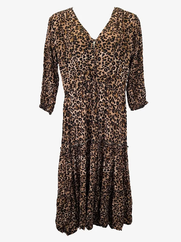 Tree Of Life Boho Cheetah Tiered Maxi Dress Size OSFA