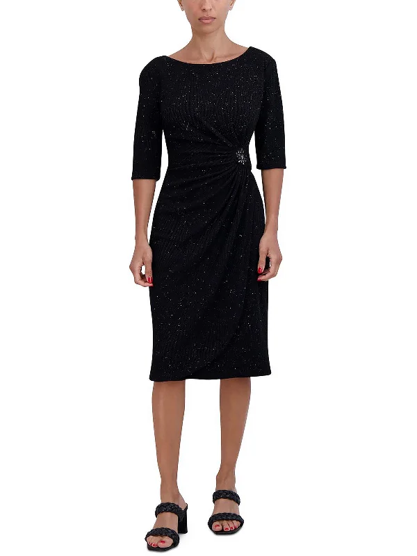 Petites Womens Embellished Knit Cocktail and Party Dress