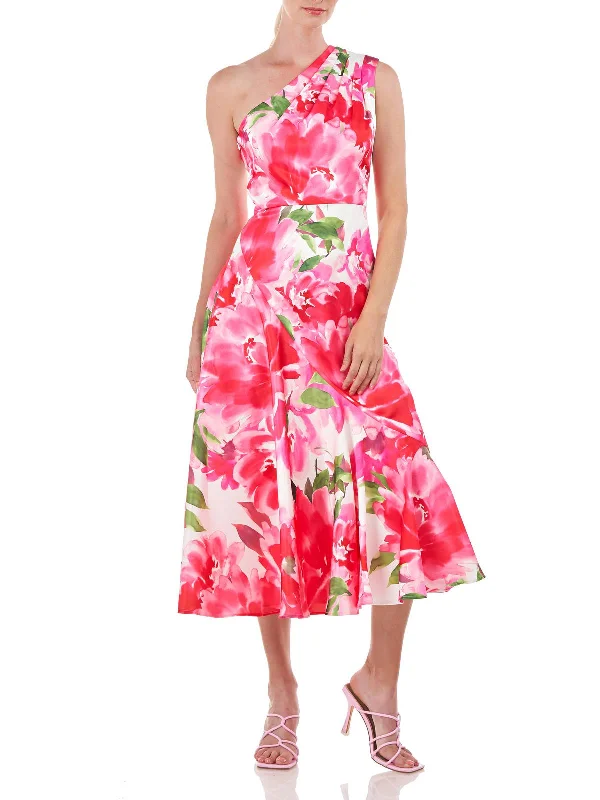 Womens Floral One Shoulder Cocktail and Party Dress