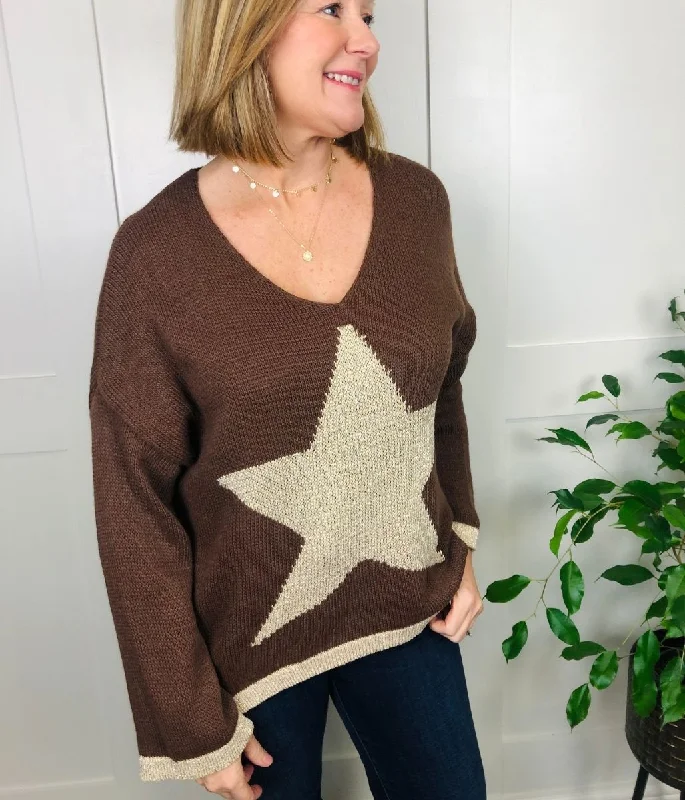 Brown Metallic Star Jumper