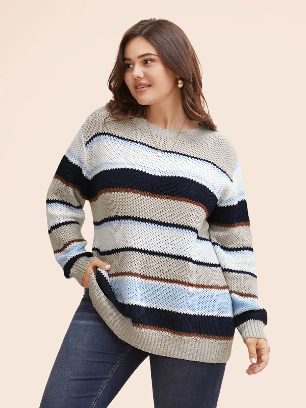 Cotton Colorblock Contrast Drop Shoulder Pullover