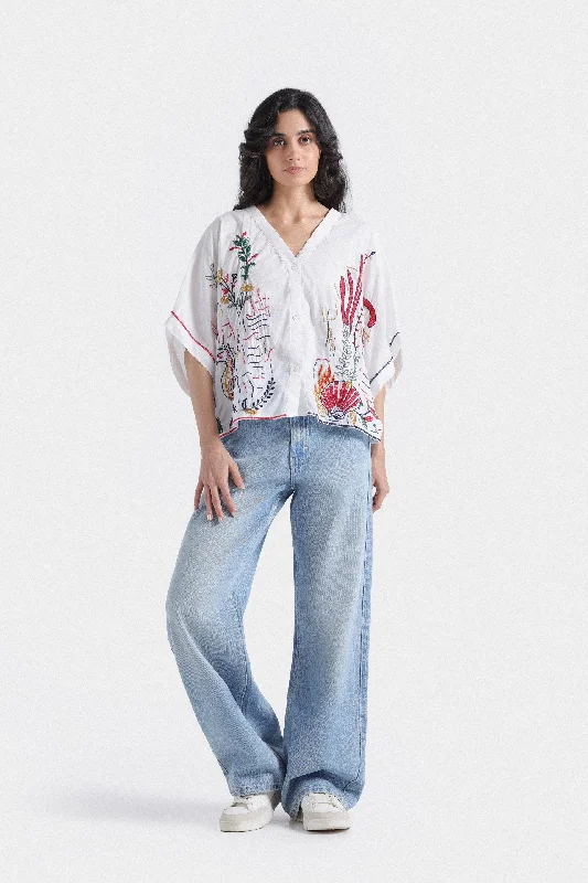 Embroidered Cropped Shirt