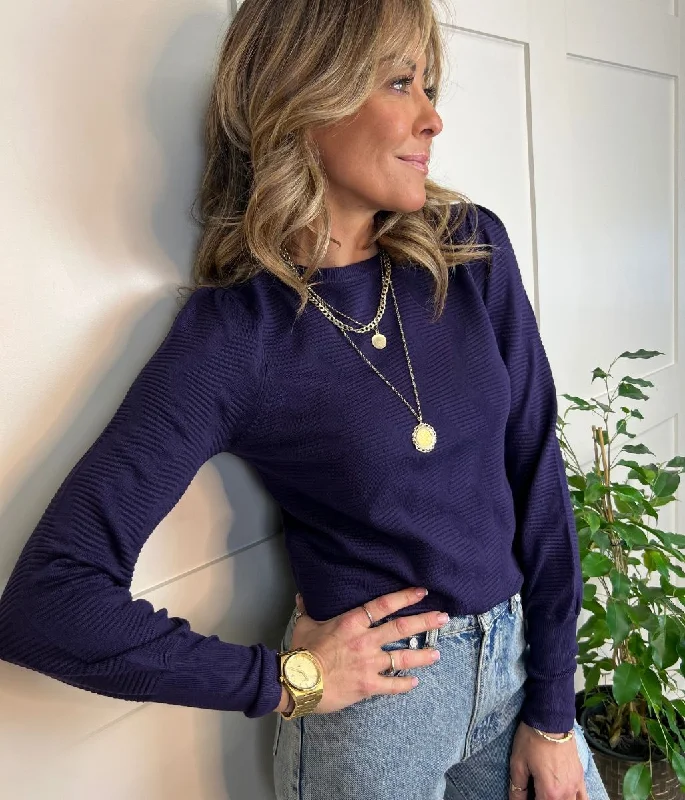 Purple Textured Blouson Sleeve Jumper